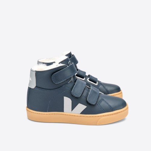 Veja Esplar Mid Leather Kids Trainers Navy UK 96478